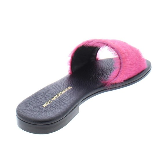 AVEC MODÉRATION Bora Bora Fuchsia Pink Pony Hair Leather Slides Sandals 36 Italy - Picture 2 of 6